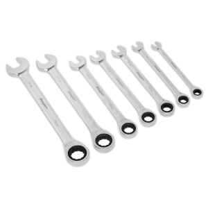 Sealey S01142 Ratchet Combination Spanner Set 7pc Metric