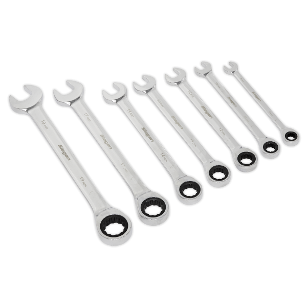 Sealey S01142 Ratchet Combination Spanner Set 7pc Metric