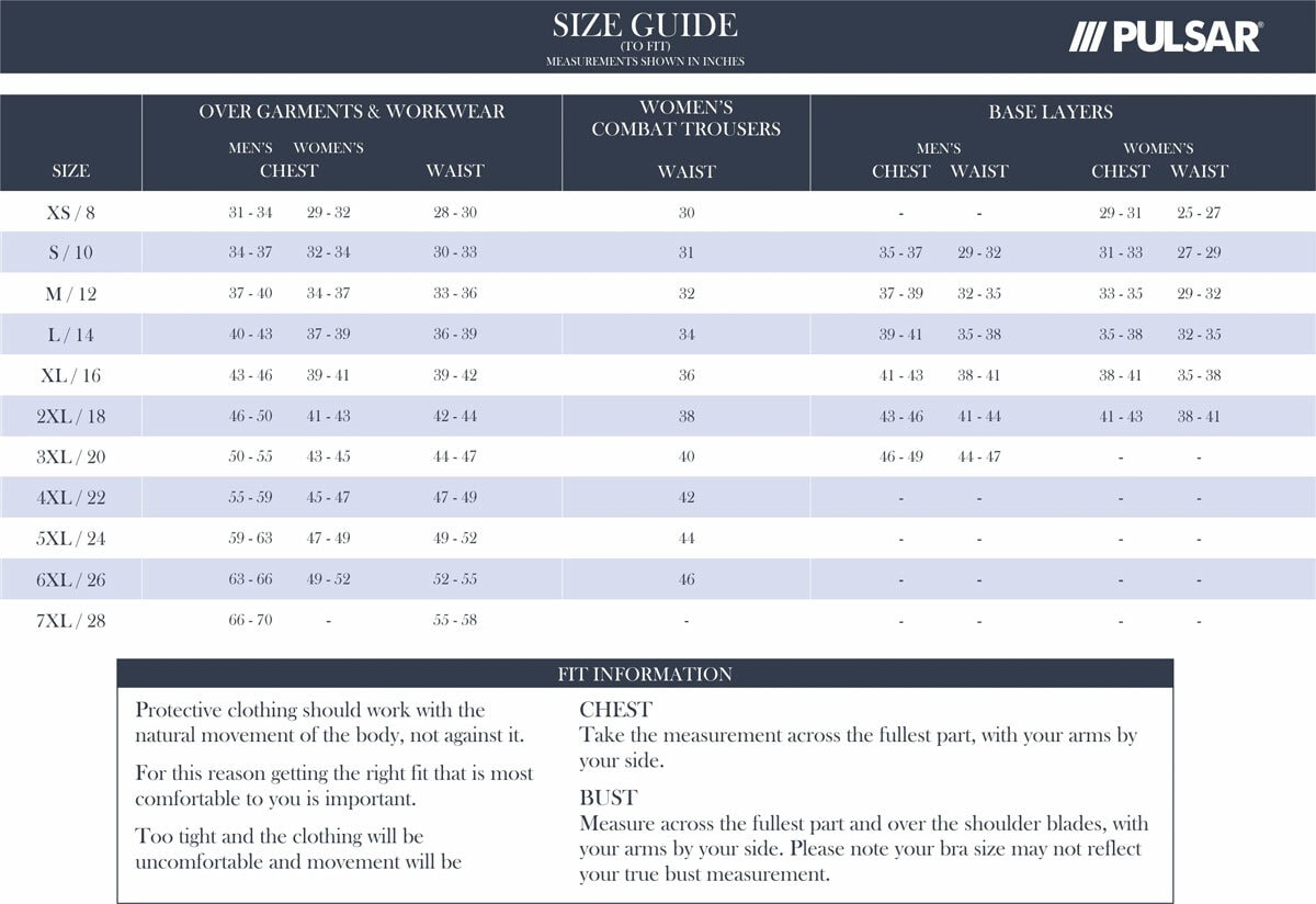Pulsar Size Chart