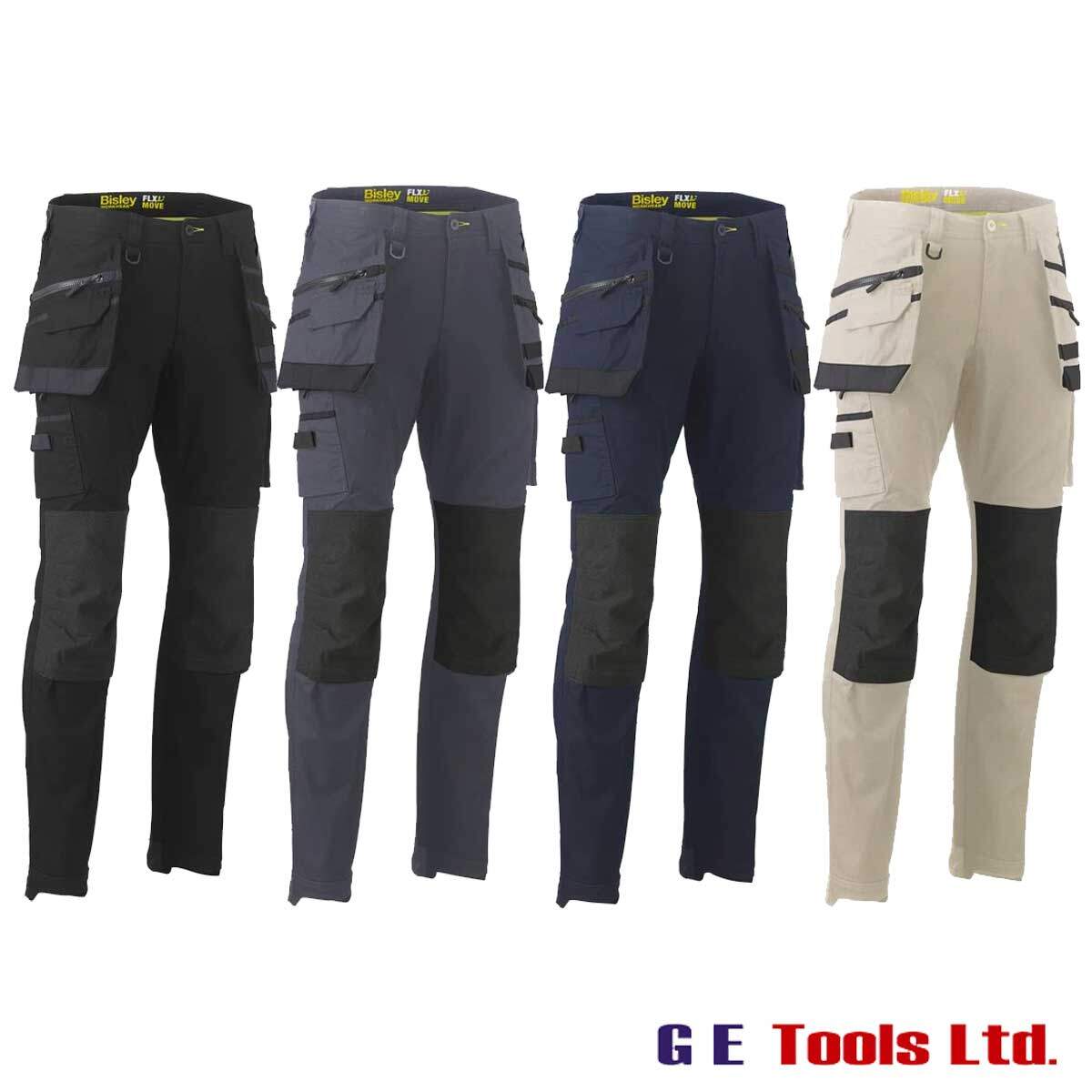 Bisley Trousers Flex \u0026 Move Stretch Utility Cargo Holster Tool Pockets 280gsm Navy 30\