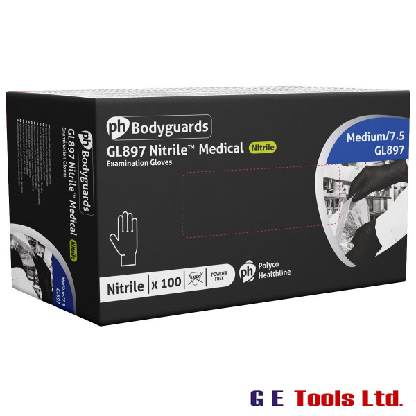 PH Bodyguards GL897 Powder Free Nitrile Gloves Black