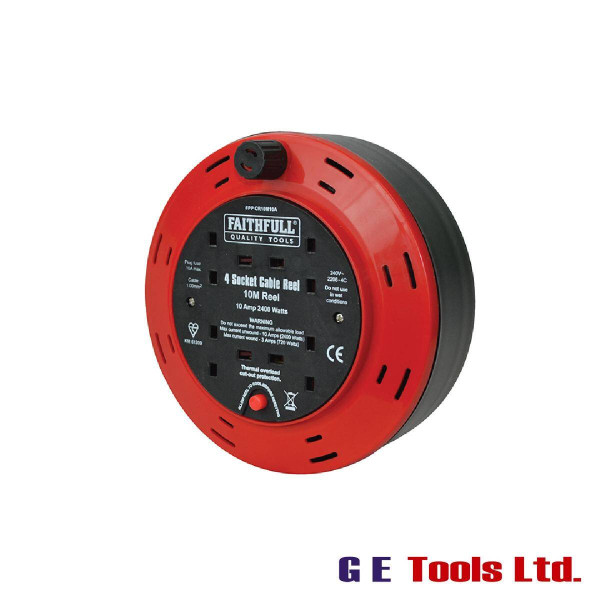 Faithfull Tools Cable Reel 240V 10A 4-Socket 10m