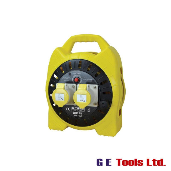 Faithfull Tools Semi-Enclosed Cable Reel 110V 16A 2-Socket 15m (1.5mm Cable)