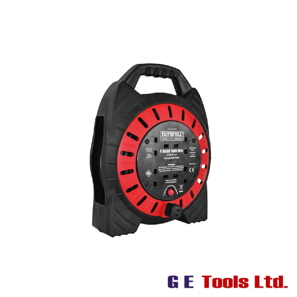 Faithfull Tools Semi-Enclosed Cable Reel 240V 13A 4-Socket 20m