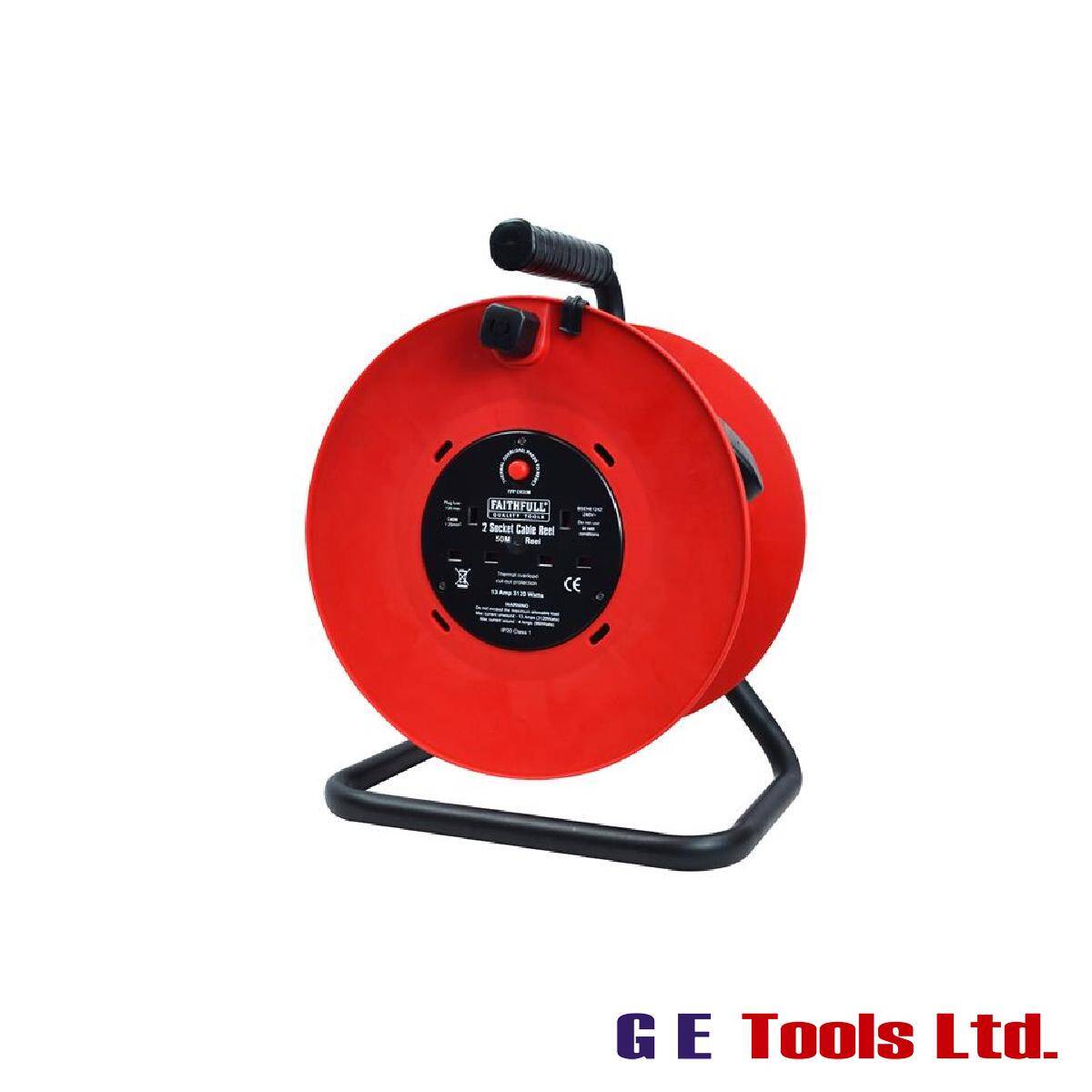 Faithfull Tools Open Drum Cable Reel 240V 13A 2-Socket 50m Faithfull Tools Open Drum Cable Reel 240V 13A 2-Socket 50m