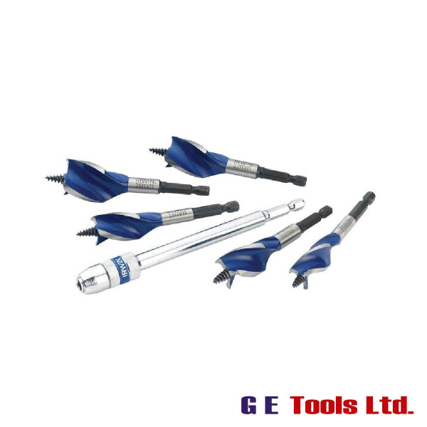 Irwin Blue Groove 6X Stubby Wood Bit Set, 5 Piece: 16-25mm + Extension