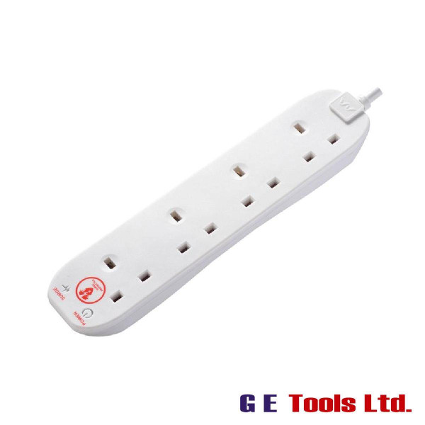Masterplug Extension Lead 240V 4-Gang 13A White Surge Protected 2m