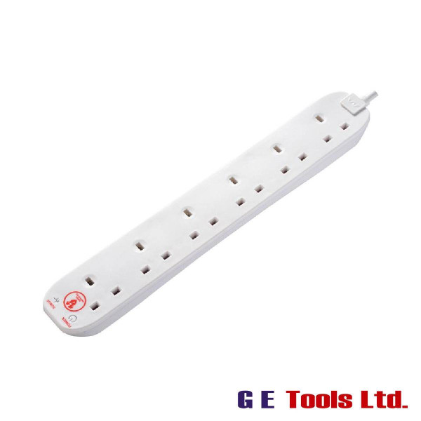 Masterplug Extension Lead 240V 6-Gang 13A White Surge Protected 2m Masterplug Extension Lead 240V 6-Gang 13A White Surge Protected 2m