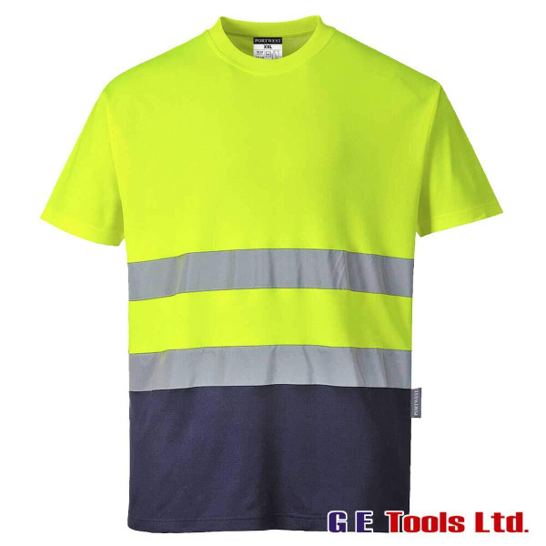 Portwest S173 High Visibility Two Tone Comfort T-Shirt Yellow/Navy