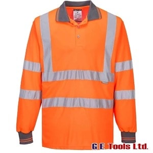 Portwest S277 Rail-Spec Orange High Visibility Long Sleeved Polo Shirt