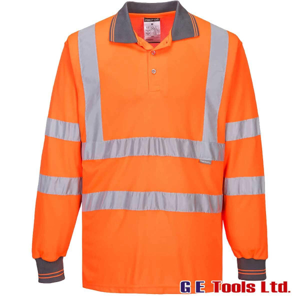 Portwest S277 Rail-Spec Orange High Visibility Long Sleeved Polo Shirt