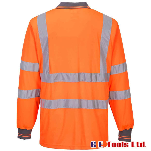 Portwest S277 Rail-Spec Orange High Visibility Long Sleeved Polo Shirt