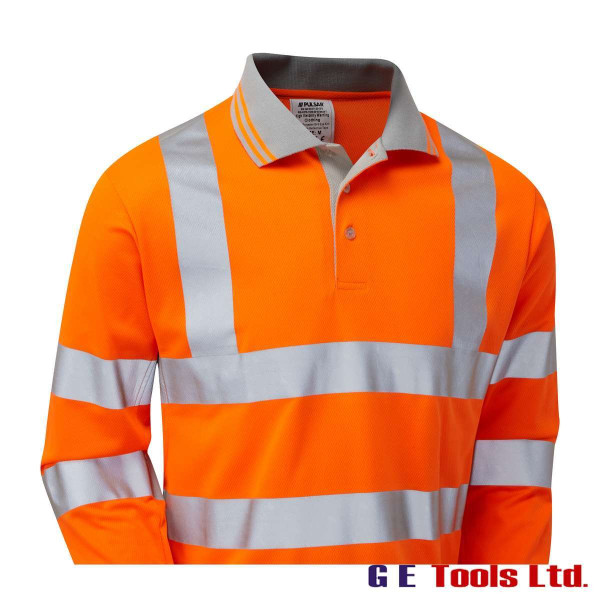 Pulsar PR470-R High Visibility Rail-Spec Long Sleeve Polo Shirt Orange