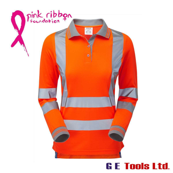 Pulsar PR703 Women’s High Visibility Rail-Spec Long Sleeve Polo Shirt Orange