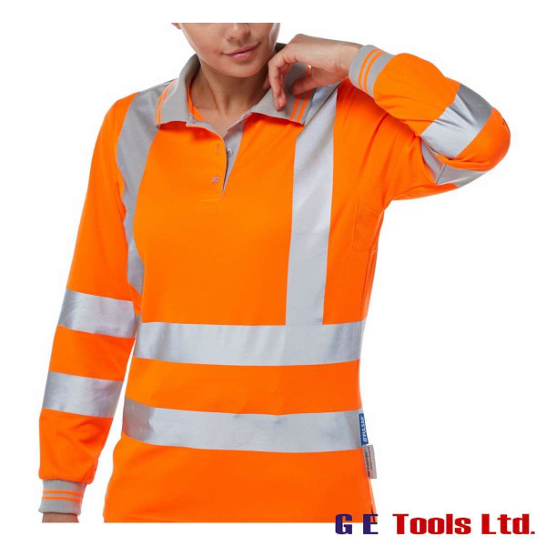 Pulsar PR703 Women’s High Visibility Rail-Spec Long Sleeve Polo Shirt Orange