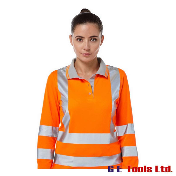 Pulsar PR703 Women’s High Visibility Rail-Spec Long Sleeve Polo Shirt Orange
