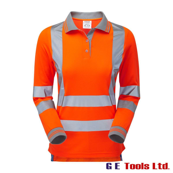 Pulsar PR703 Women’s High Visibility Rail-Spec Long Sleeve Polo Shirt Orange