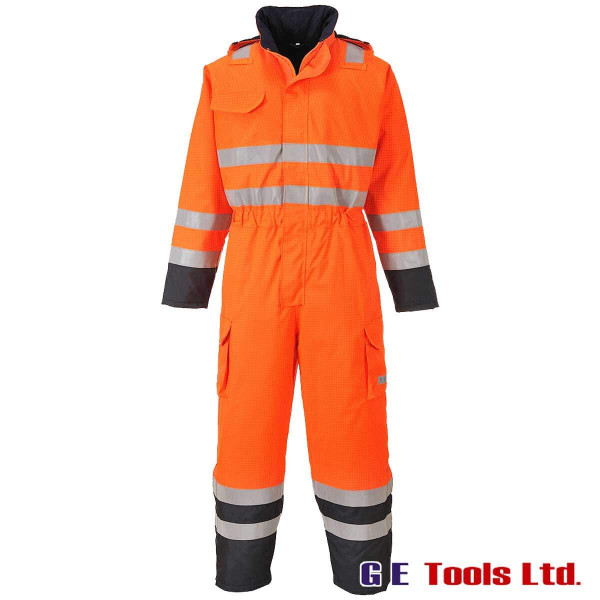 Portwest S775 Bizflame Hi-Vis Rail-Spec Waterproof Coveralls Orange/Navy