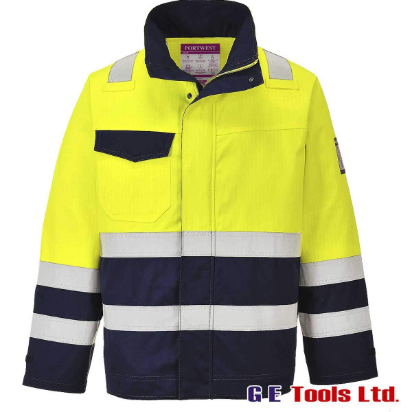 Portwest MV25 High Visibility Flame Resistant Jacket Yellow/Navy