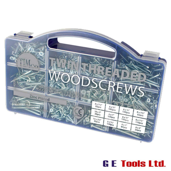 Timco 1140 Piece Twin-Thread Woodscrews Mixed Tray Pozidriv Countersunk Zinc