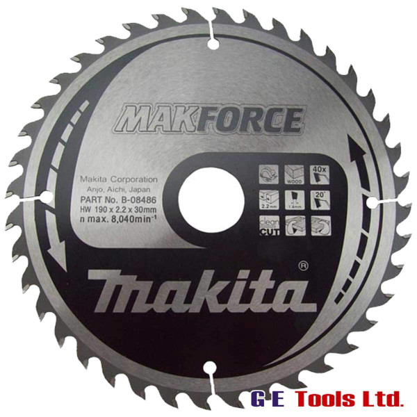 Makita B-08486 190x30mm 40T Circular Saw Makforce Blade