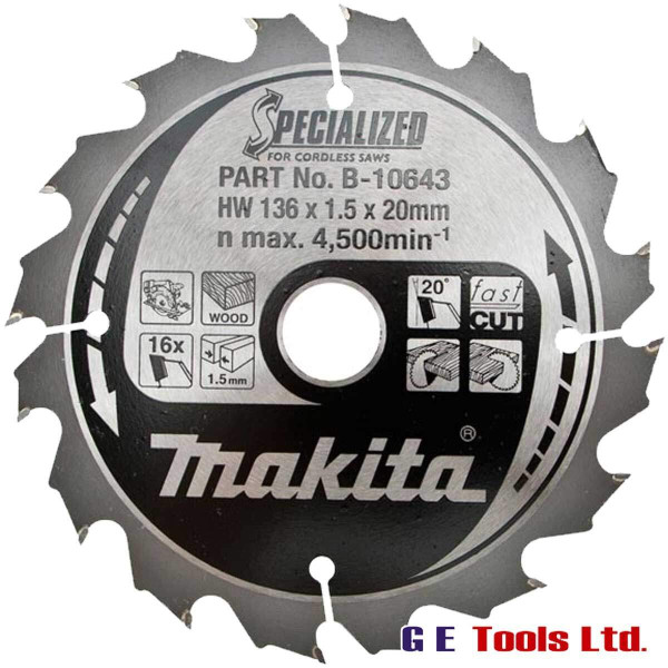 Makita B-10643 136x20mm 16T Circular Saw TCT Blade