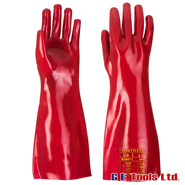 Portwest A445 PVC Red Open Cuff 45CM Gauntlet/Gloves