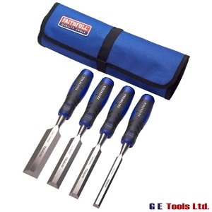 Soft Grip Chisel Set + Chisel Roll, 4 Piece