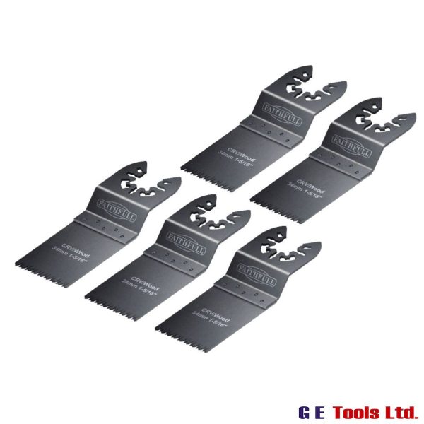 Multi-Function Tool CrV Flush Cut Wood Blade Ground Side Set 34mm (Pack 5)
