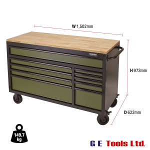 BUNKER 10 Drawer Workbench Roller Tool Cabinet, 56″ – Various Colours BUNKER 10 Drawer Workbench Roller Tool Cabinet, 56″ – Various Colours