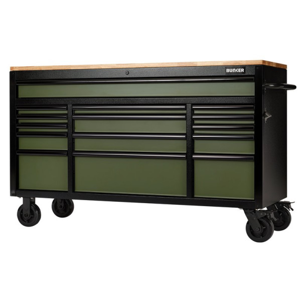 Bunker 61″ Workbench Roller Tool Cab 15 Drawer – Various Colours