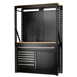 BUNKER 14 Piece Modular Storage Combo 2 Tier Racking with Pegboards and Floor Cabinet, 1500mm