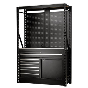 BUNKER 14 Piece Modular Storage Combo 2 Tier Racking with Pegboards and Floor Cabinet, 1500mm
