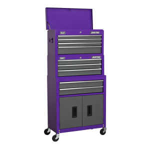 Sealey AP2200BBCPSTACK American PRO® Topchest, Mid-Box Tool Chest & Rollcab Stack 9 Drawer – Purple