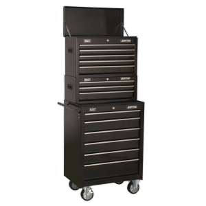 Sealey AP22BSTACK American PRO® Topchest, Mid-Box Tool Chest & Rollcab Stack 14 Drawer – Black