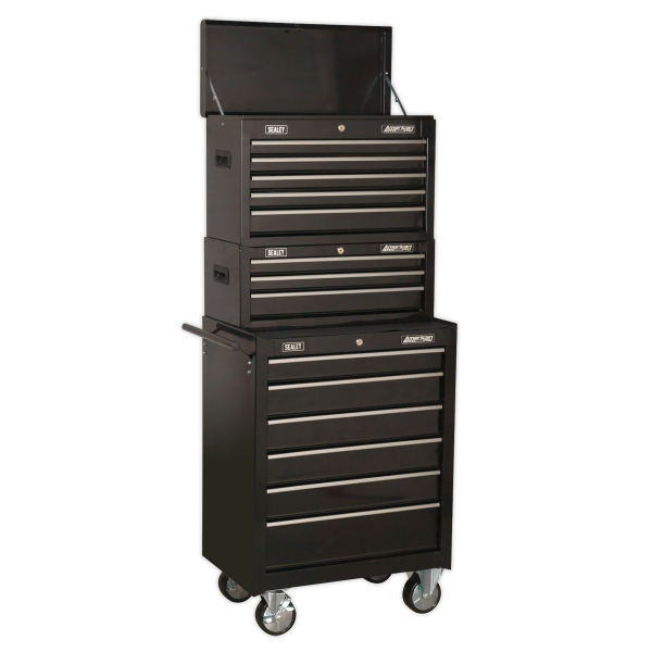 Sealey AP22BSTACK American PRO® Topchest, Mid-Box Tool Chest & Rollcab Stack 14 Drawer – Black