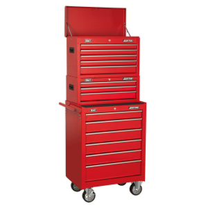 Sealey AP22STACK American PRO® Topchest, Mid-Box Tool Chest & Rollcab Stack 14 Drawer – Red