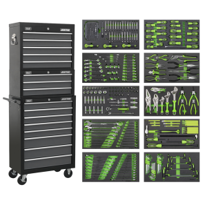 Sealey AP35TBCOMBO Tool Chest Combination 16 Drawer with Ball-Bearing Slides – Black/Grey & 398pc Tool Kit