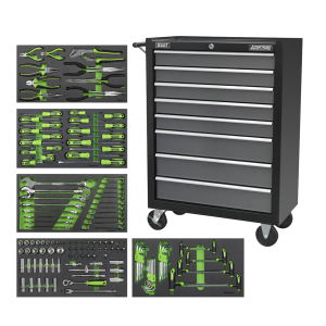 Sealey AP35TBCOMBO3 Rollcab 8 Drawer with 145pc Tool Kit – Black/Grey Sealey AP35TBCOMBO3 Rollcab 8 Drawer with 145pc Tool Kit – Black/Grey