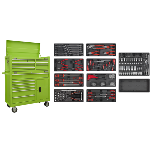 Sealey AP41STACKHVCOMBO American PRO® Topchest & Rollcab Combination 15 Drawer with 117pc Tool Kit- Green