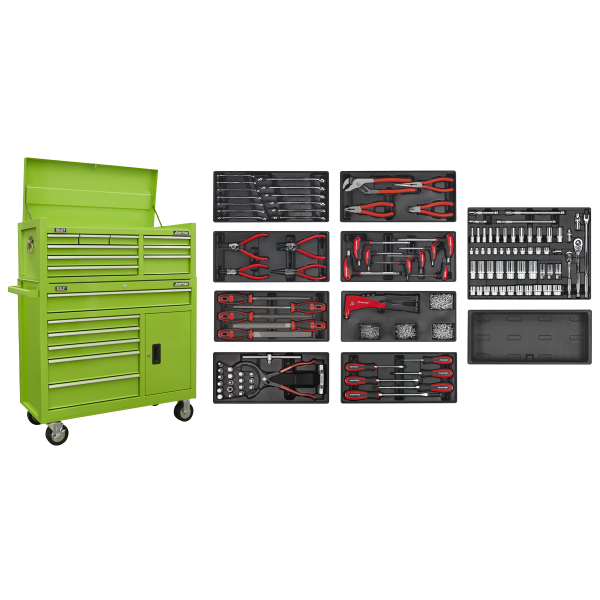 Sealey AP41STACKHVCOMBO American PRO® Topchest & Rollcab Combination 15 Drawer with 117pc Tool Kit- Green