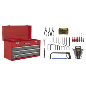Sealey AP9243BBCOMBO American PRO® Tool Chest 3 Drawer with 93pc Tool Kit – Red/Grey Sealey AP9243BBCOMBO American PRO® Tool Chest 3 Drawer with 93pc Tool Kit – Red/Grey