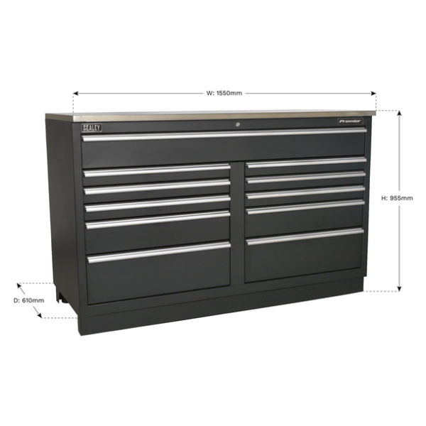 Sealey APMS04 Premier™ Heavy-Duty Modular Floor Cabinet 11 Drawer 1550mm