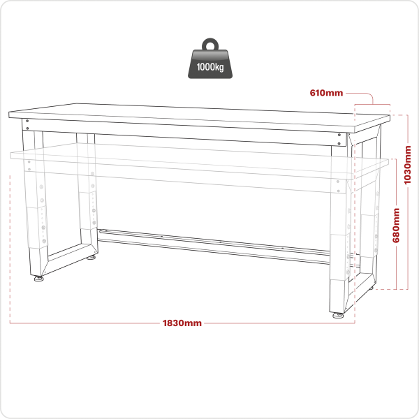 Sealey APMS23 Premier™ Heavy-Duty Steel Adjustable Workbench with Stainless Steel Worktop 1830mm
