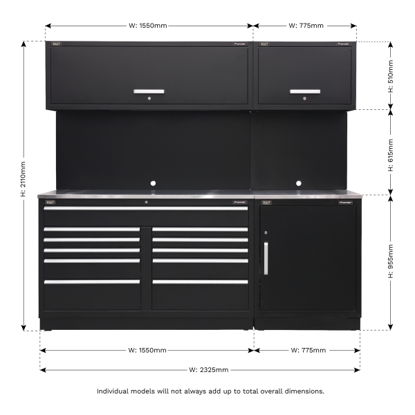 Sealey APMSCOMBO4SS Premier Storage System with Stainless Worktop 2.33m