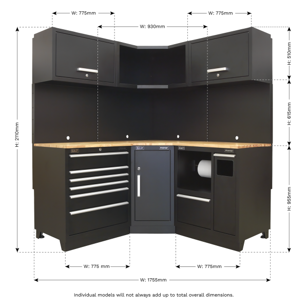Sealey APMSCOMBO6W Premier Corner Storage System with Hardwood Worktop 1.71m