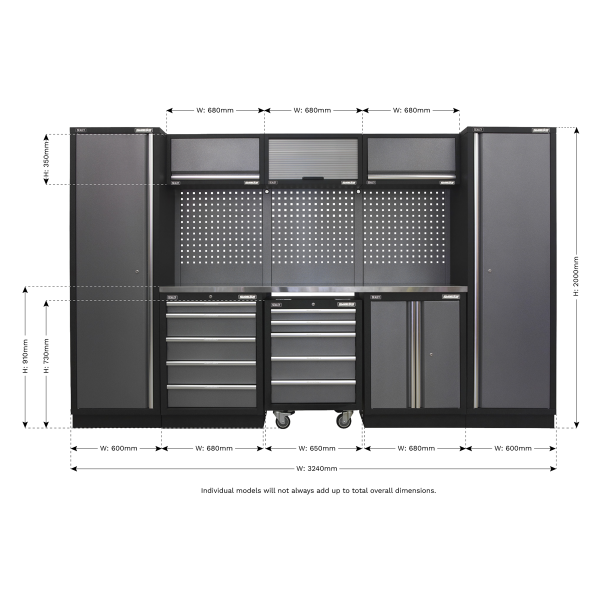 Sealey APMSSTACK03SS Superline PRO® Storage System with Stainless Worktop 3.24m