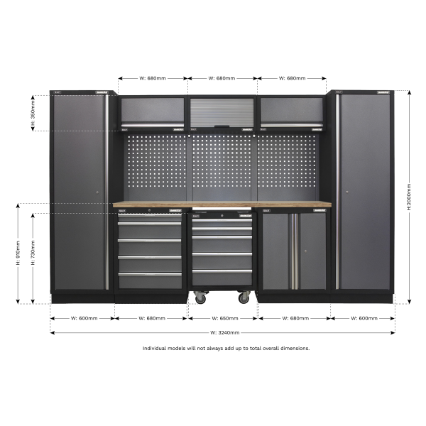 Sealey APMSSTACK03W Superline PRO® Storage System with Wood Worktop 3.24m