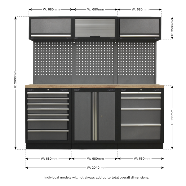 Sealey APMSSTACK07W Superline PRO® Storage System with Wood Worktop 2.04m Sealey APMSSTACK07W Superline PRO® Storage System with Wood Worktop 2.04m