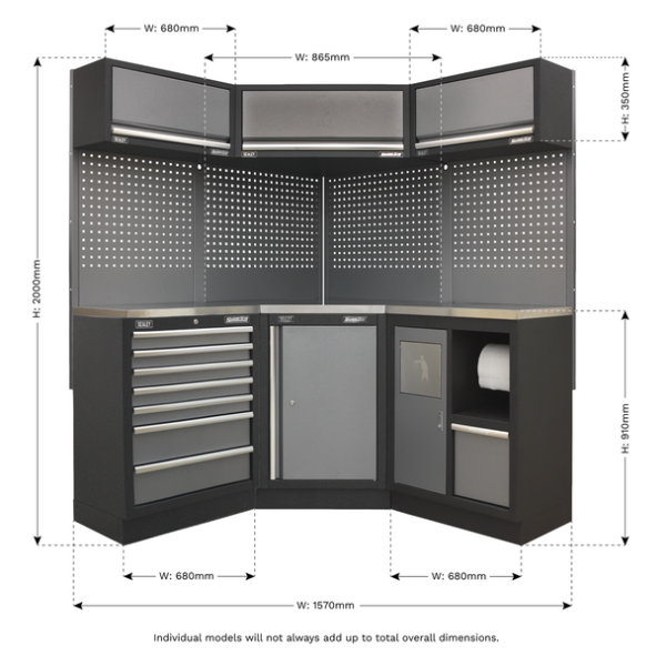Sealey APMSSTACK08SS Superline PRO® Corner Storage System with Stainless Worktop 1.55m Sealey APMSSTACK08SS Superline PRO® Corner Storage System with Stainless Worktop 1.55m